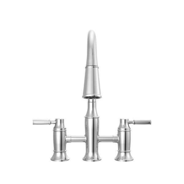 Llave para cocina tipo puente extensible con dos manijas