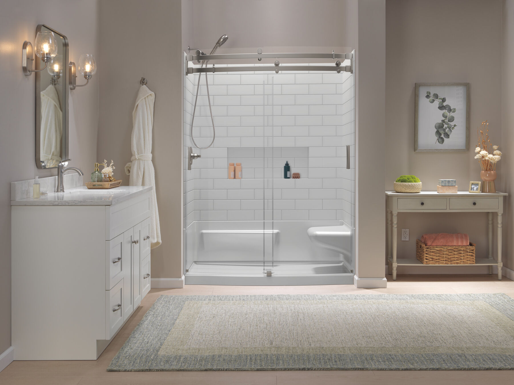 60x32 Alcove Shower Base with Door Bundle - Right Seat Center Drain Curve, image 2