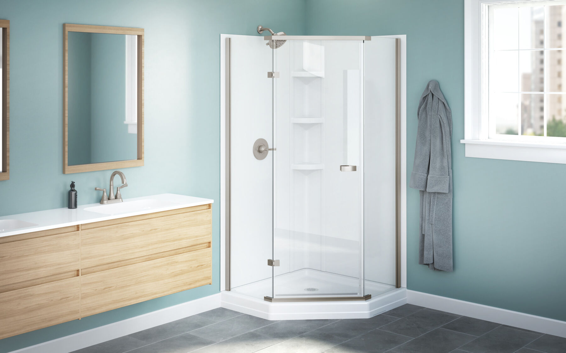 38x38 Corner Shower Bundle with Door - Frameless Neo with Glue Up Wall Set, image 2