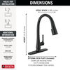 Llave para cocina extensible de una manija con tecnología ShieldSpray® en negro mate
