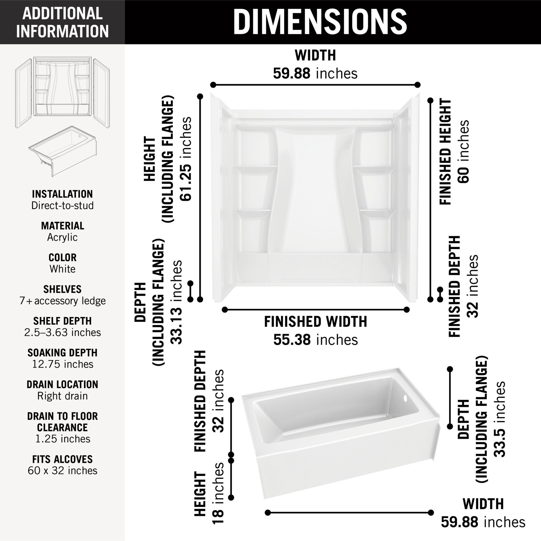 60x32 Alcove Bathtub Bundle - Right, image 4