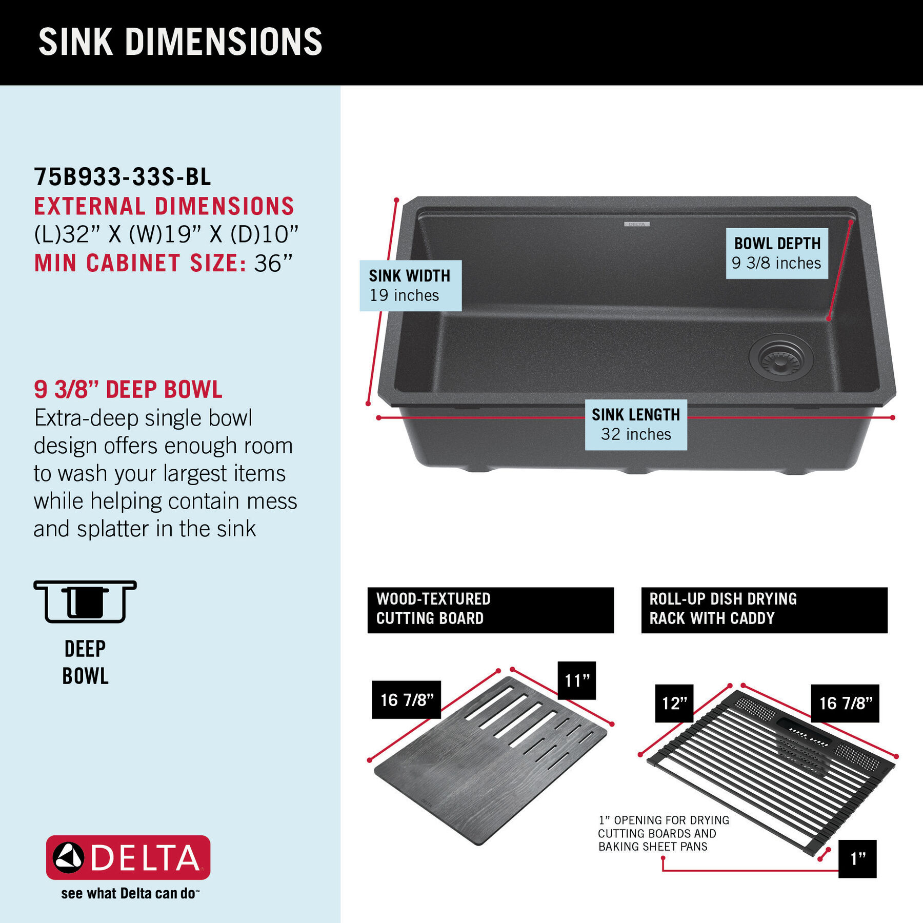 Lavabo de cocina tipo estación de trabajo con un receptáculo de compuesto de granito de 32" de montaje bajo encimera, con reborde WorkFlow™ y accesorios, imagen 7