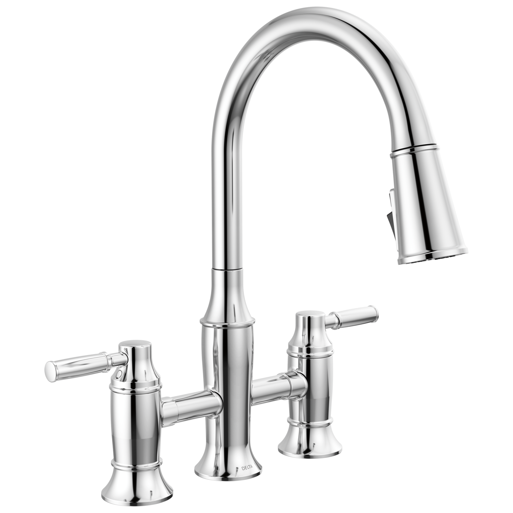 Llave para cocina tipo puente extensible con dos manijas