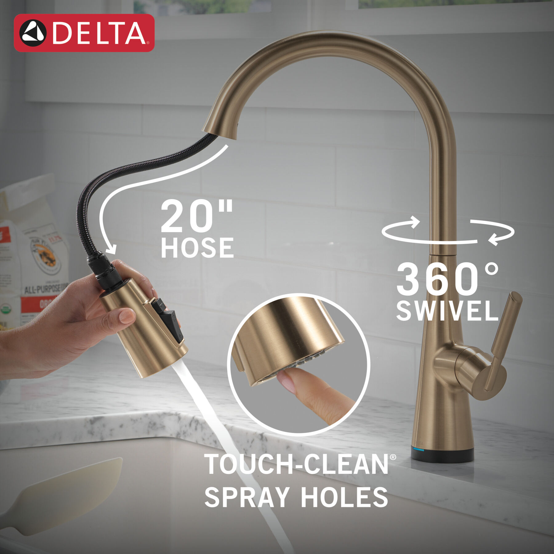 Single Handle Pull-Down Touch<sub>2</sub>O® Technology Kitchen Faucet with Touchless Technology, image 9