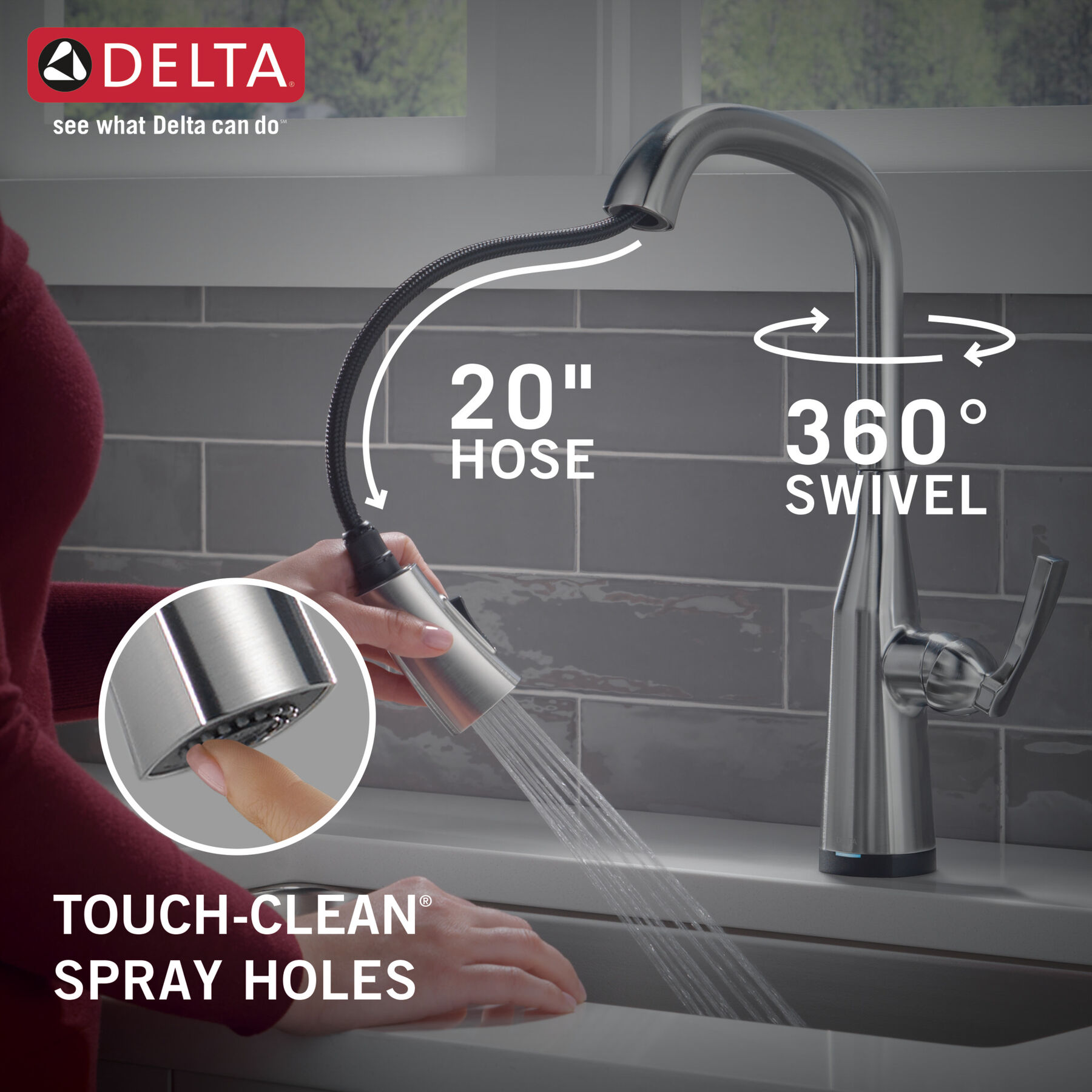Llave para cocina monomando extensible con tecnología Touch<sub>2</sub>O®, imagen 5
