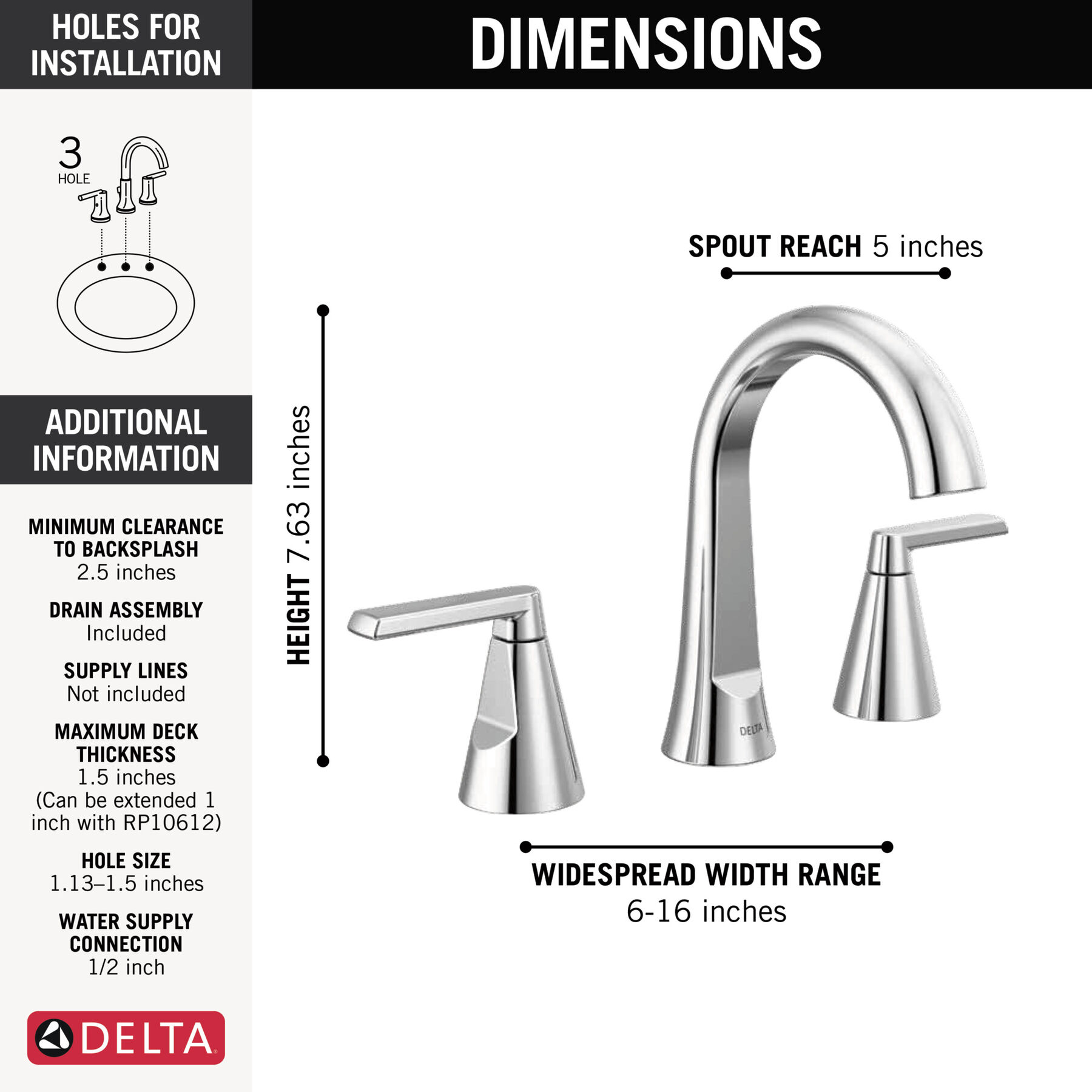 Llave para baño de extensión con dos manijas, imagen 1