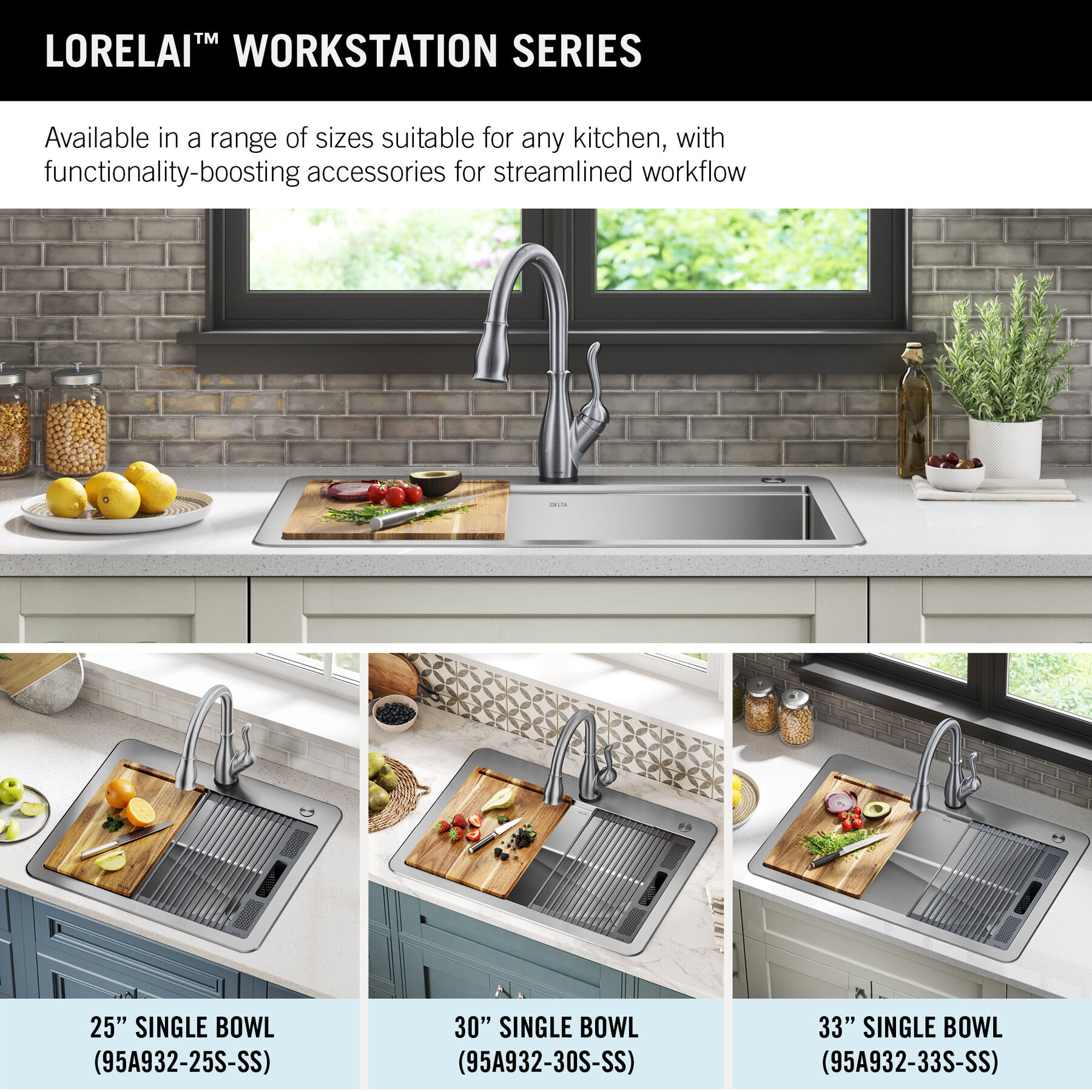 Lavabo de cocina tipo estación de trabajo con un receptáculo de acero inoxidable de 30" de montaje superior encastrado, con reborde WorkFlow™ y accesorios, imagen 5