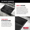Lavabo de cocina tipo estación de trabajo para reacondicionamiento estilo campestre/borde delantero con un receptáculo calibre 16 de 33", con reborde WorkFlow™ y accesorios para instalación de montaje superior encastrado