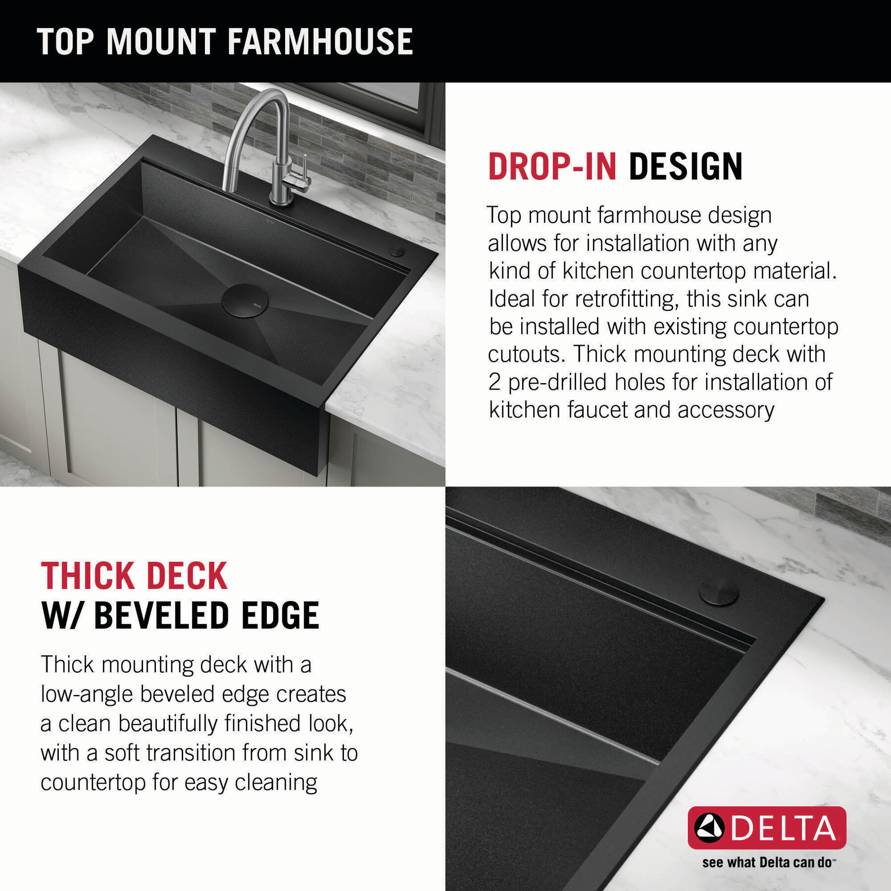 Lavabo de cocina tipo estación de trabajo para reacondicionamiento estilo campestre/borde delantero con un receptáculo calibre 16 de 33", con reborde WorkFlow™ y accesorios para instalación de montaje superior encastrado, imagen 10