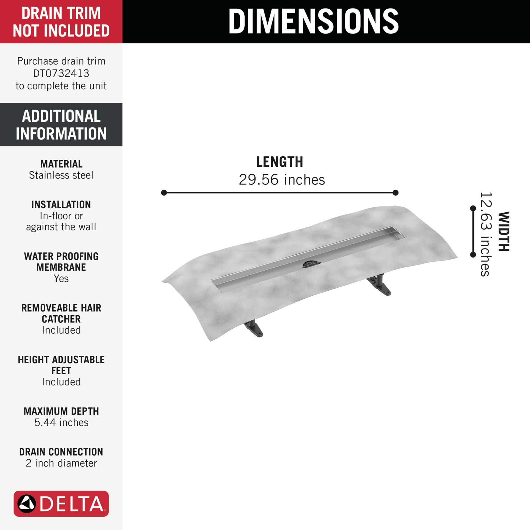 24" Linear Shower Drain Rough, image 6