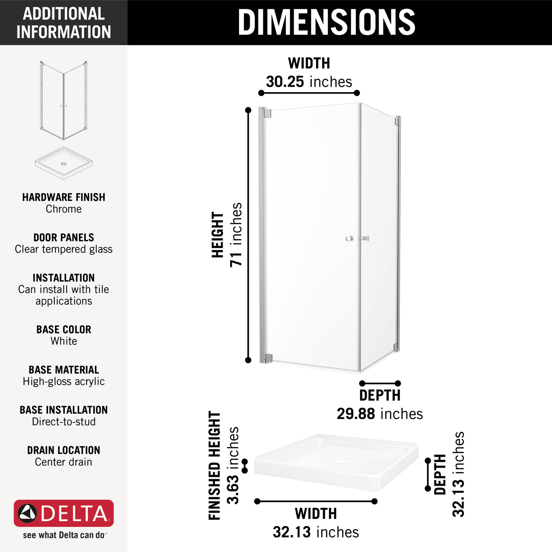 32x32 Corner Shower Bundle - Square, image 1