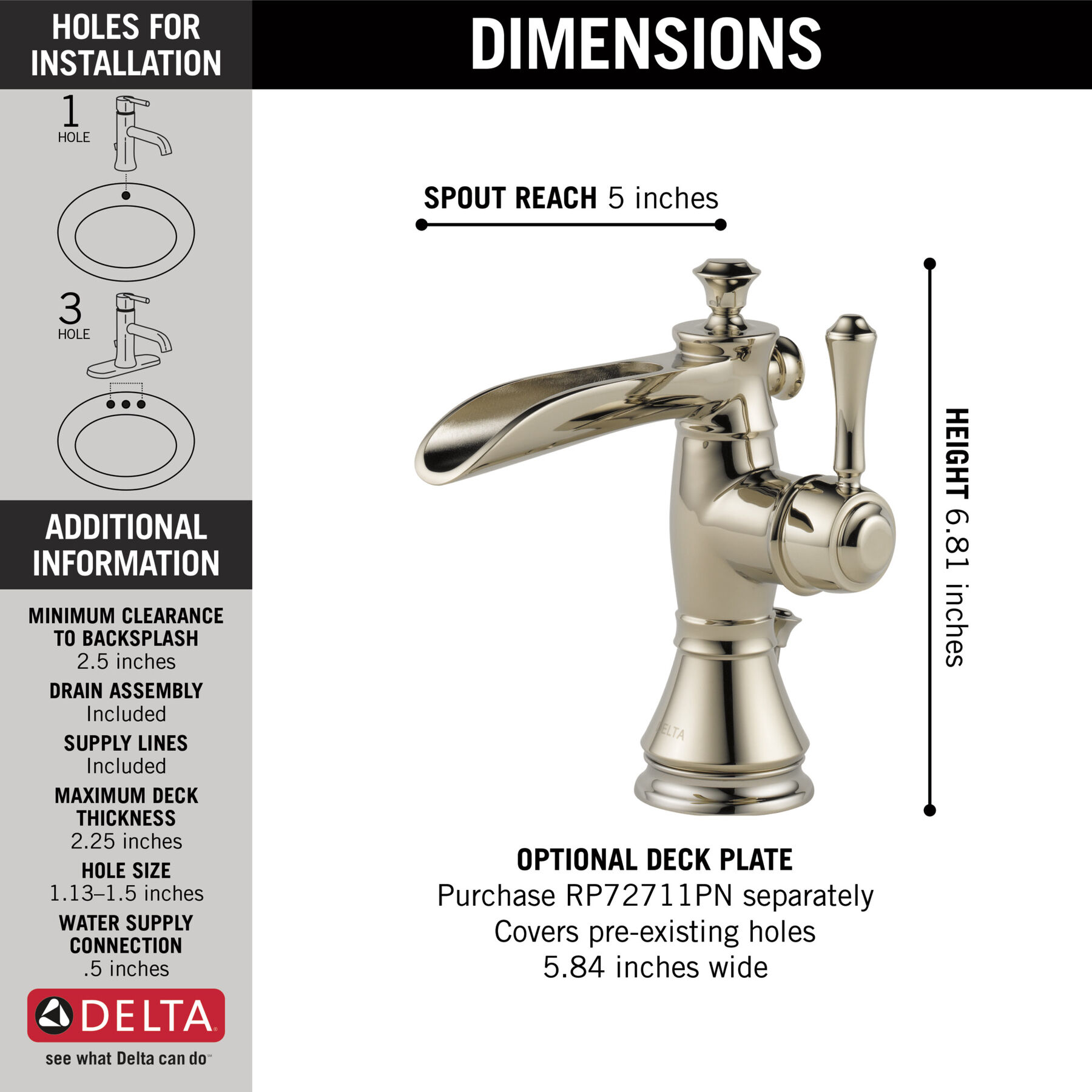 Llave para baño de diseño acanalado de un orificio 1L (producto recertificado), imagen 1