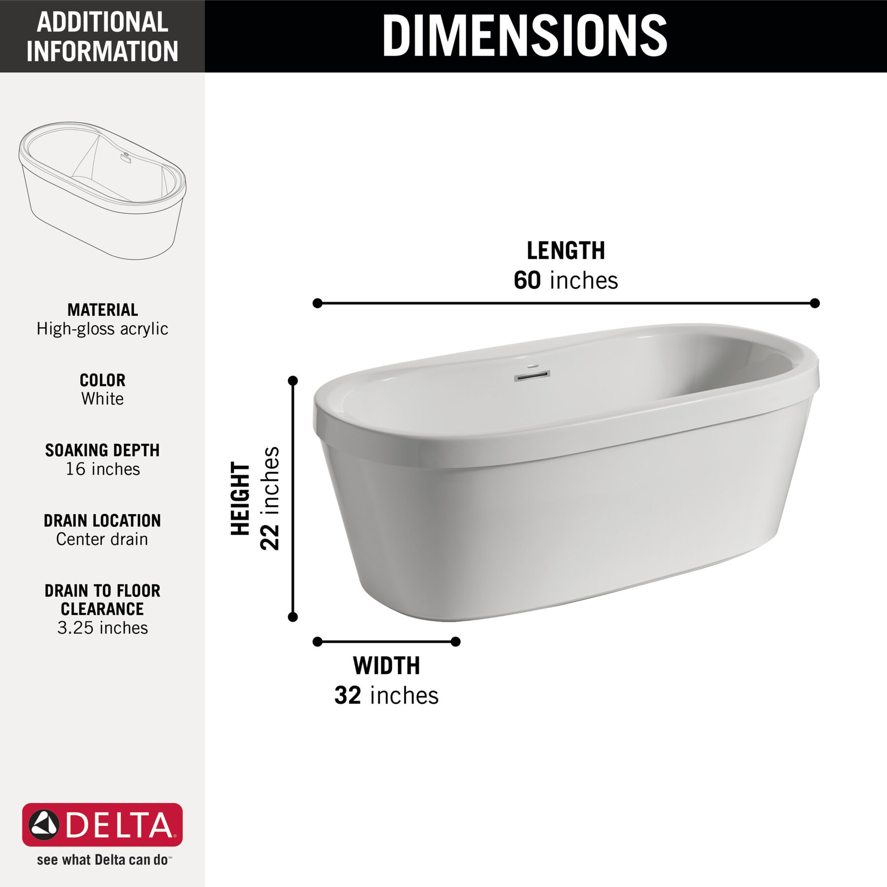 Bañera independiente de 60" x 32" con protección contra desechos y desbordes integrada, imagen 13