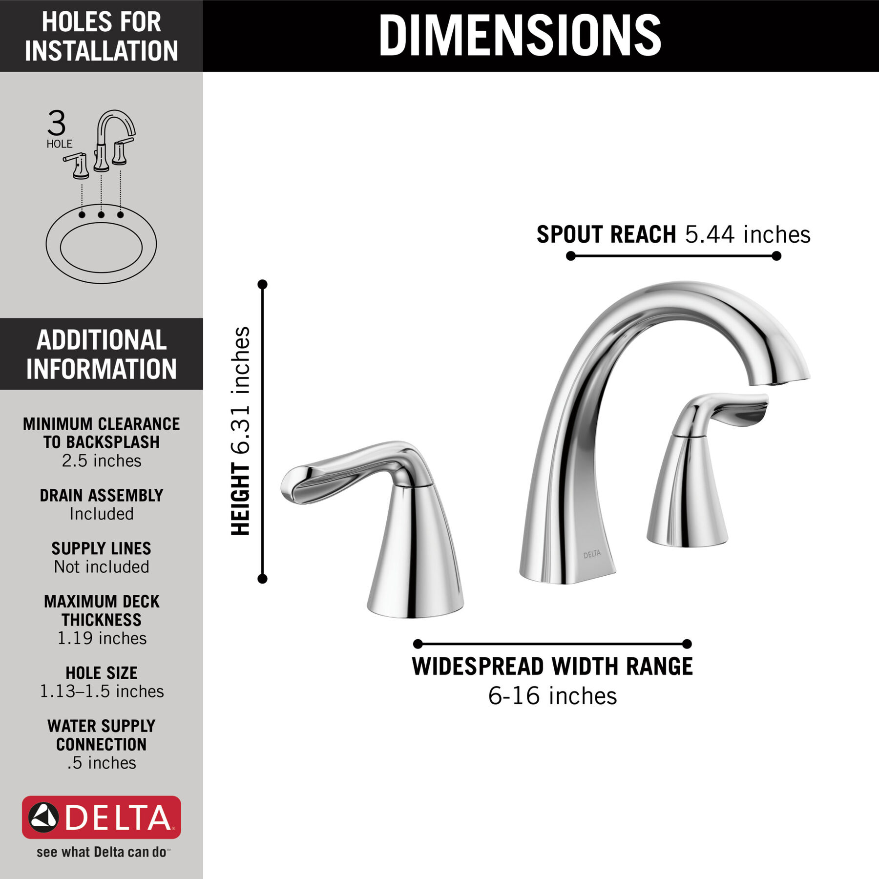 Llave para baño de extensión con dos manijas, imagen 1