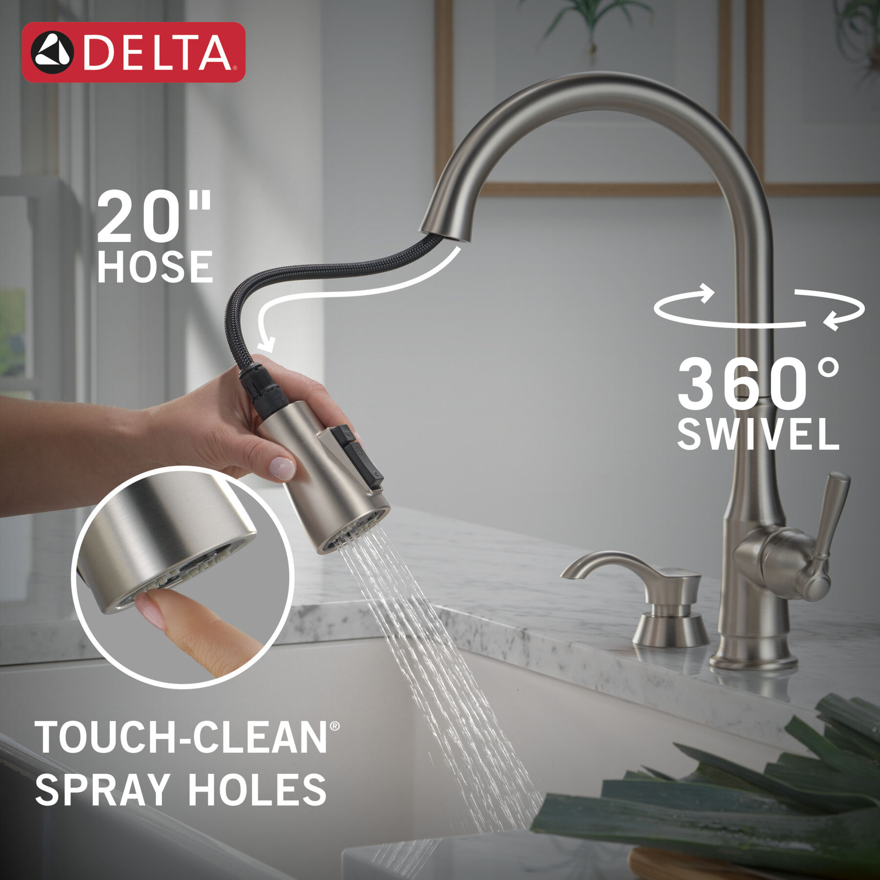 Llave para cocina monomando extensible con dispensador de jabón y tecnología ShieldSpray, imagen 6