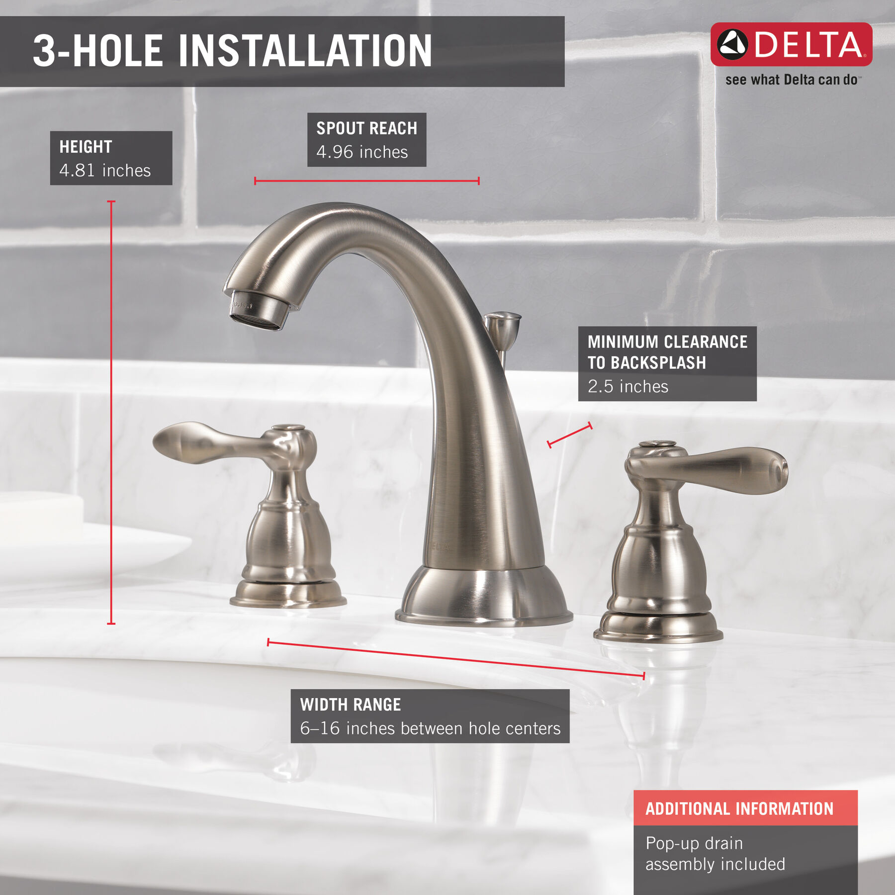Llave para baño de extensión con dos manijas, imagen 2