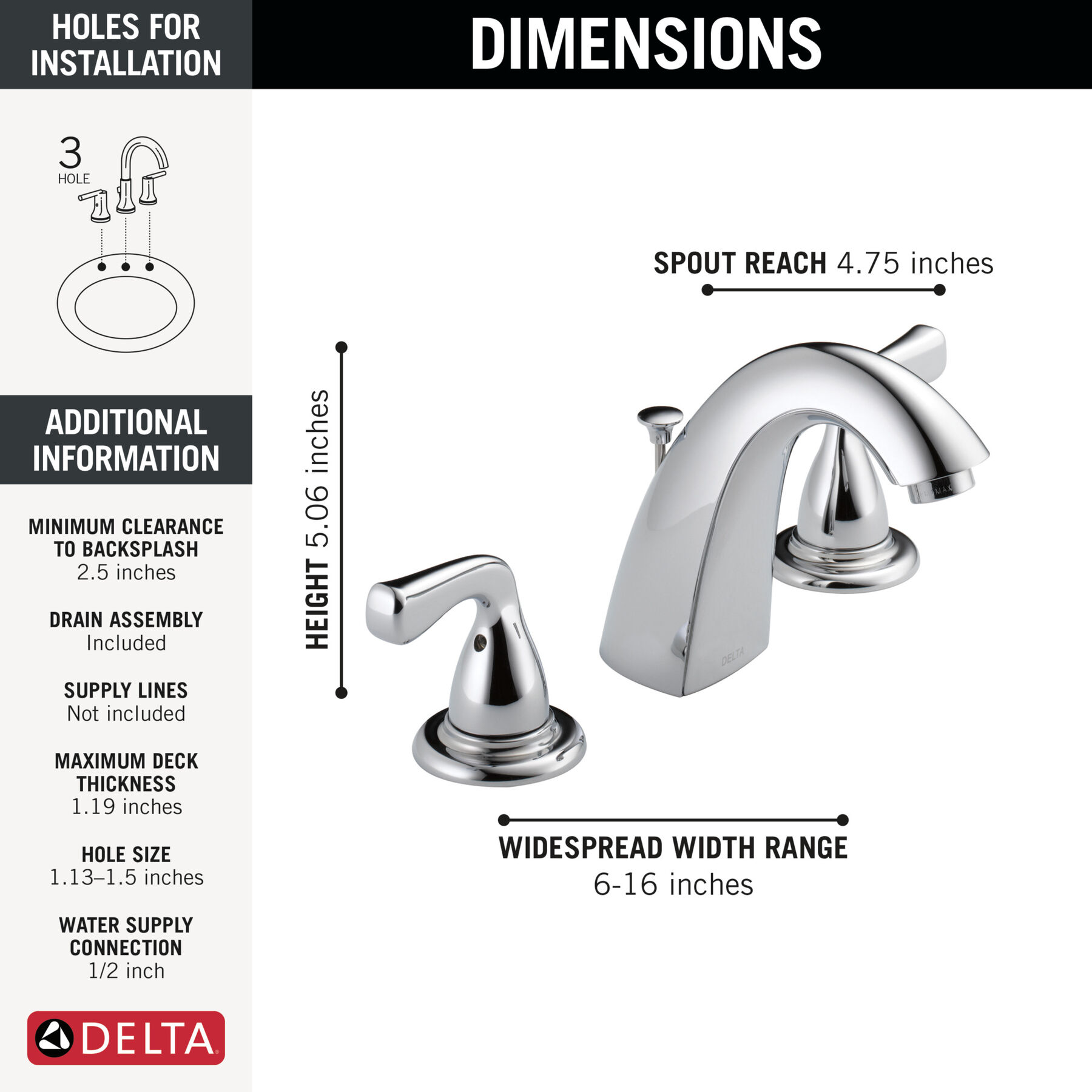 Llave para baño de extensión con dos manijas, imagen 1