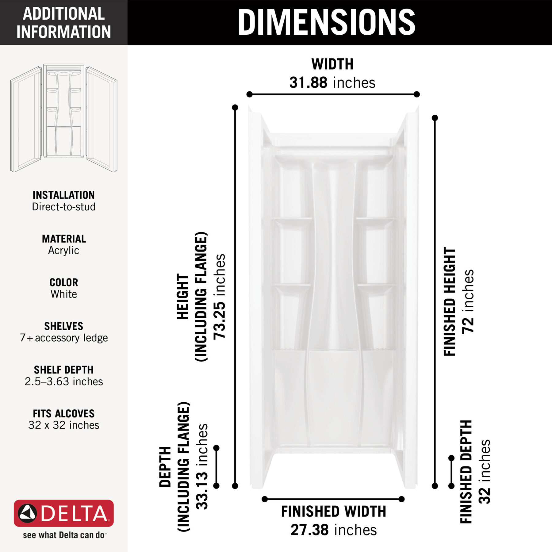 32"x32" Classic 500 Shower Wall, image 10