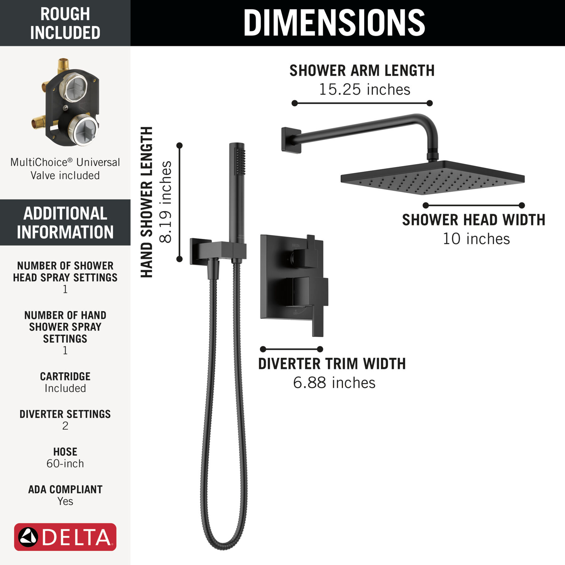Raincan Shower Rough & Trim w/ HS 1L 14S (Recertified), image 2