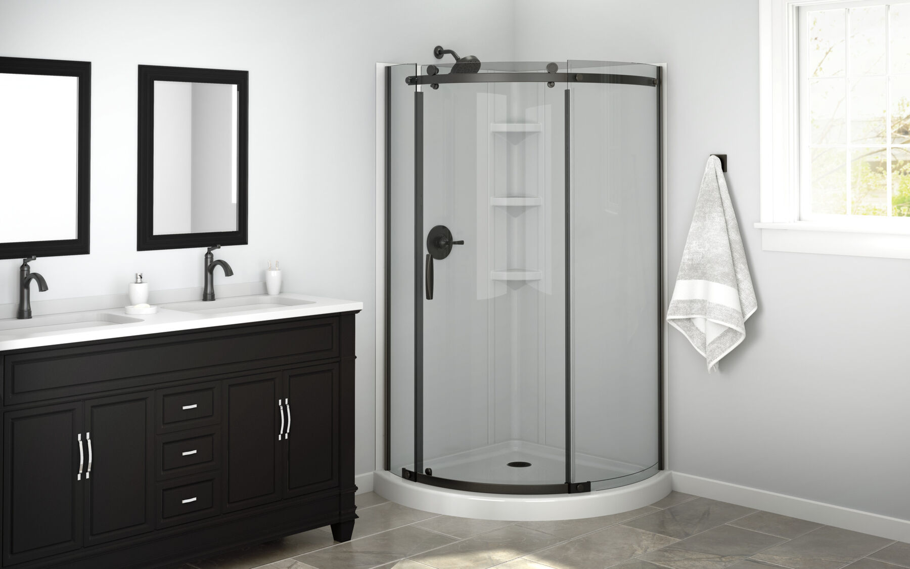 38x38 Corner Shower Bundle with Door - Classic Round with Glue Up Wall Set, image 2