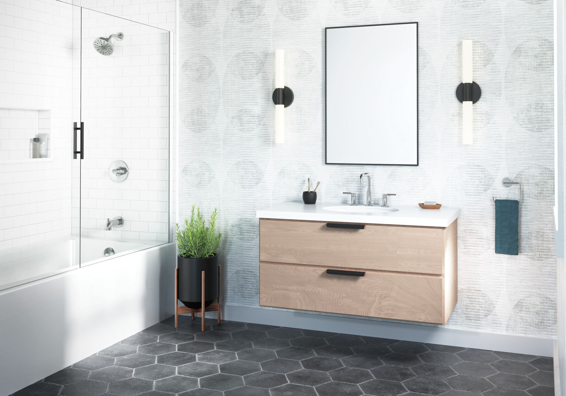 Widespread Lavatory Faucet with Tub Shower Trim Bundle - 14 Series, image 1
