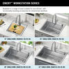 Lavabo de cocina tipo estación de trabajo con un receptáculo de acero inoxidable de 33" de montaje bajo encimera encastrado, con reborde WorkFlow™ y accesorios