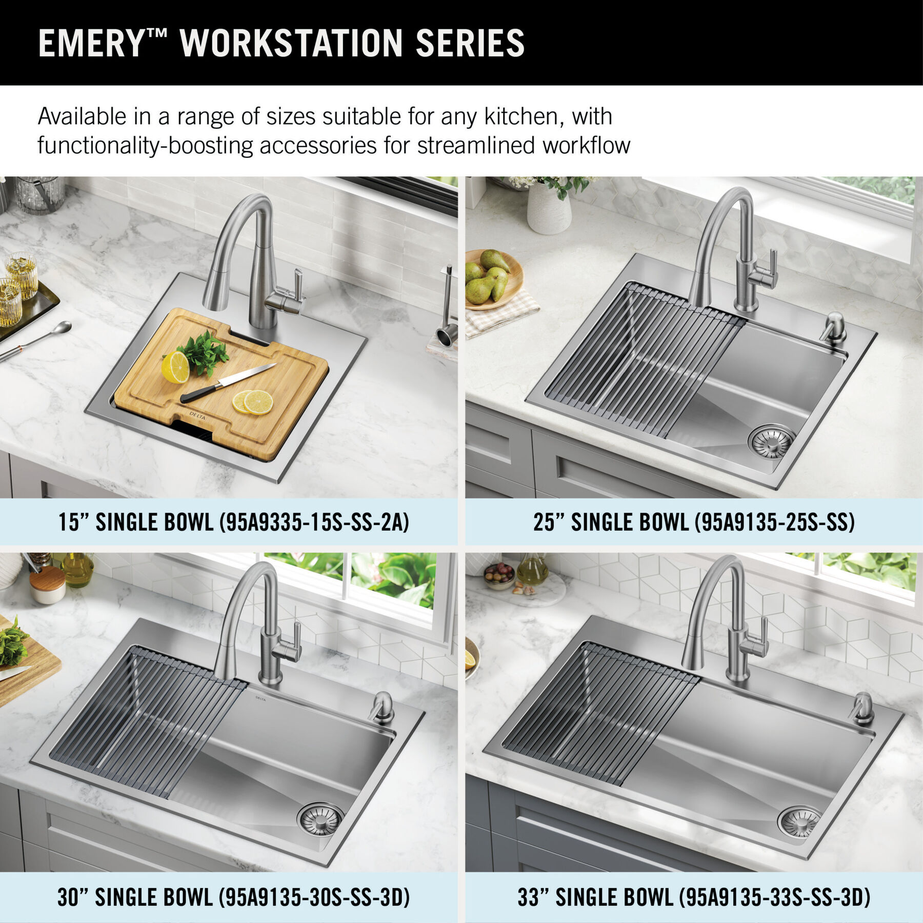 Lavabo de cocina tipo estación de trabajo con un receptáculo de acero inoxidable de 33" de montaje bajo encimera encastrado, con reborde WorkFlow™ y accesorios, imagen 5