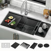 Lavabo de cocina tipo estación de trabajo con un receptáculo calibre 16 de 30" de montaje bajo encimera, con reborde WorkFlow™ y accesorios