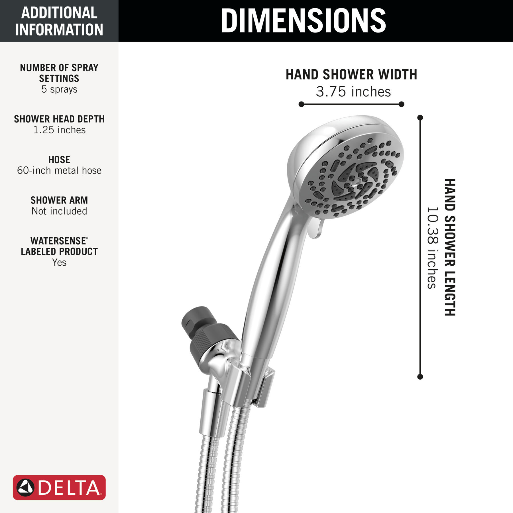 5-Setting Hand Shower in Chrome - 1.75 GPM, image 2