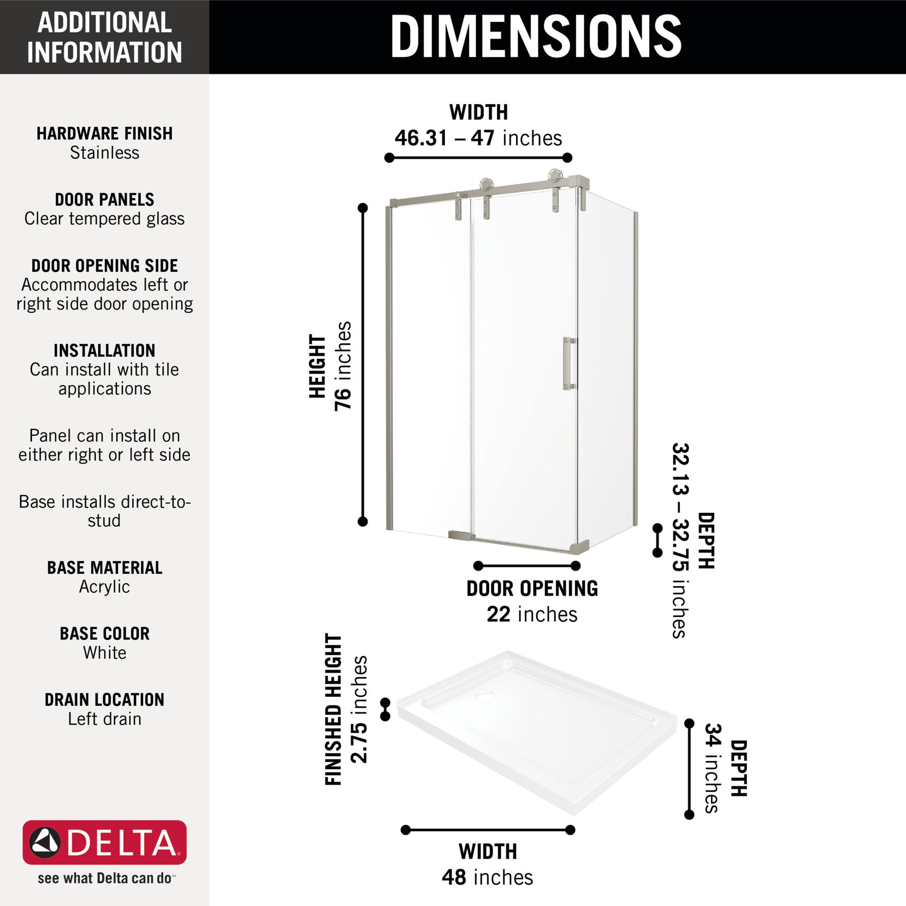 48x34 Corner Shower Bundle - Left, image 1