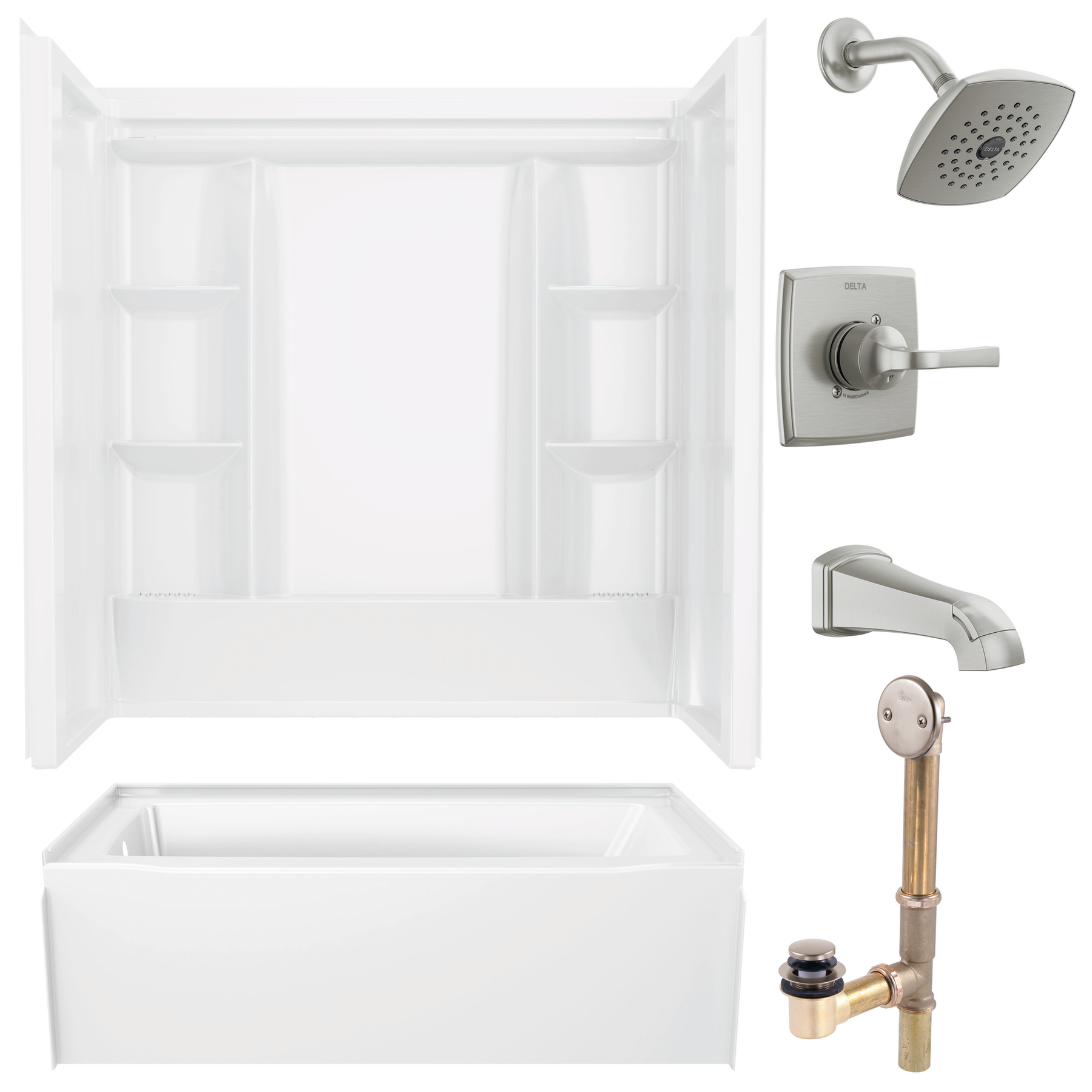 60x32 Alcove Bathtub Bundle with Trim and Waste Assembly - Left Drain