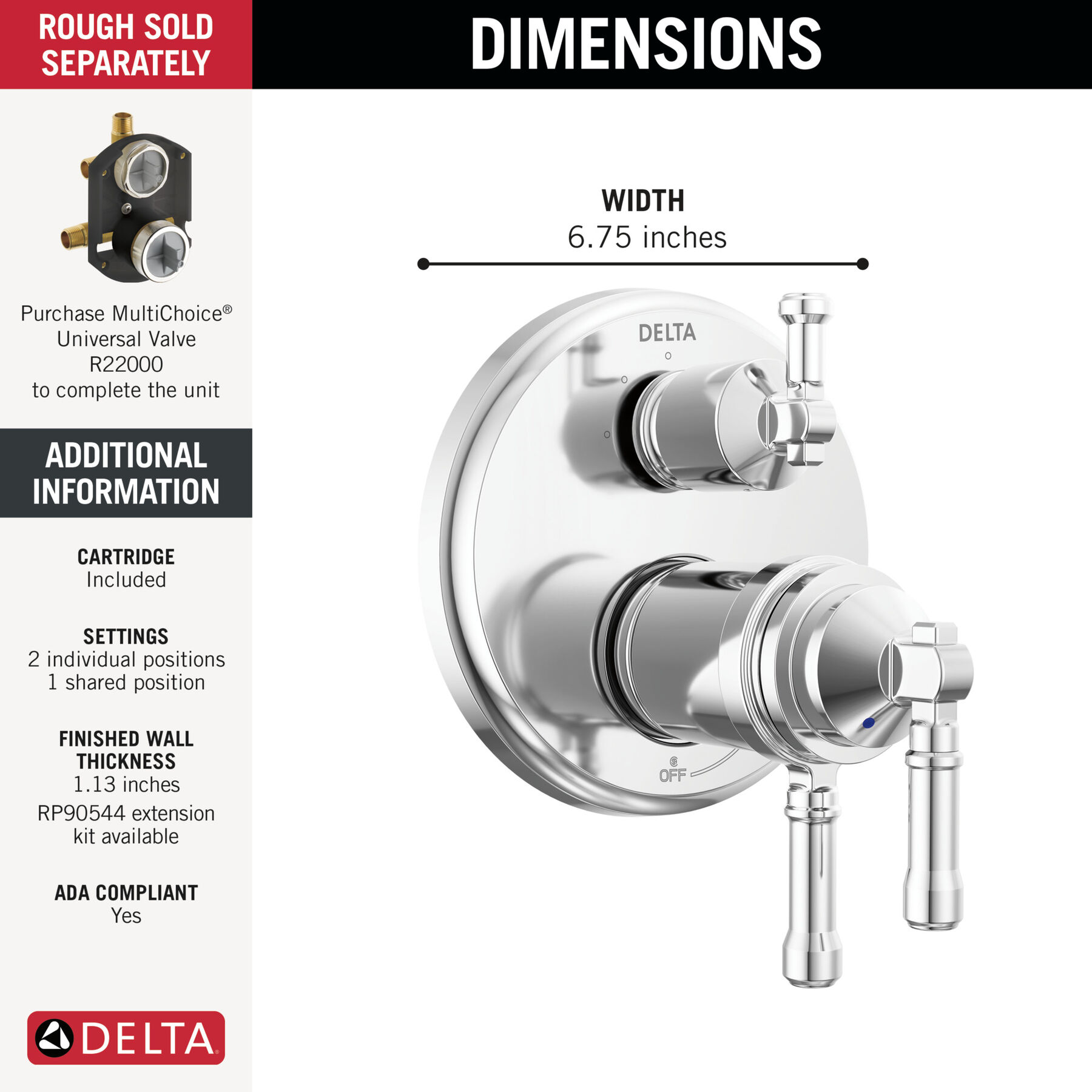 17T Series Integrated Diverter Trim 3-Setting, image 1