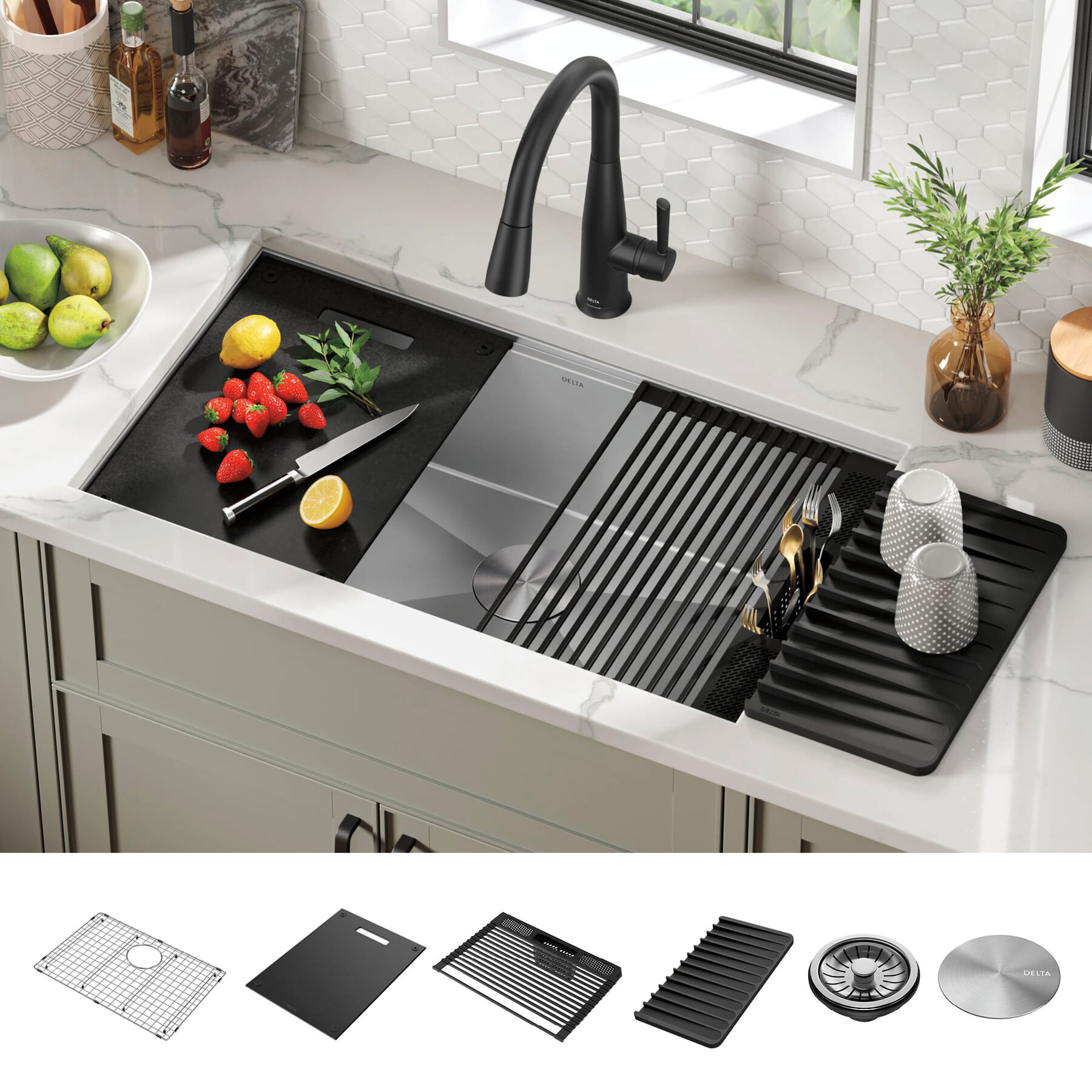 32” Workstation Kitchen Sink Undermount 16 Gauge Stainless Steel Single Bowl with WorkFlow™ Ledge and Accessories, image 12