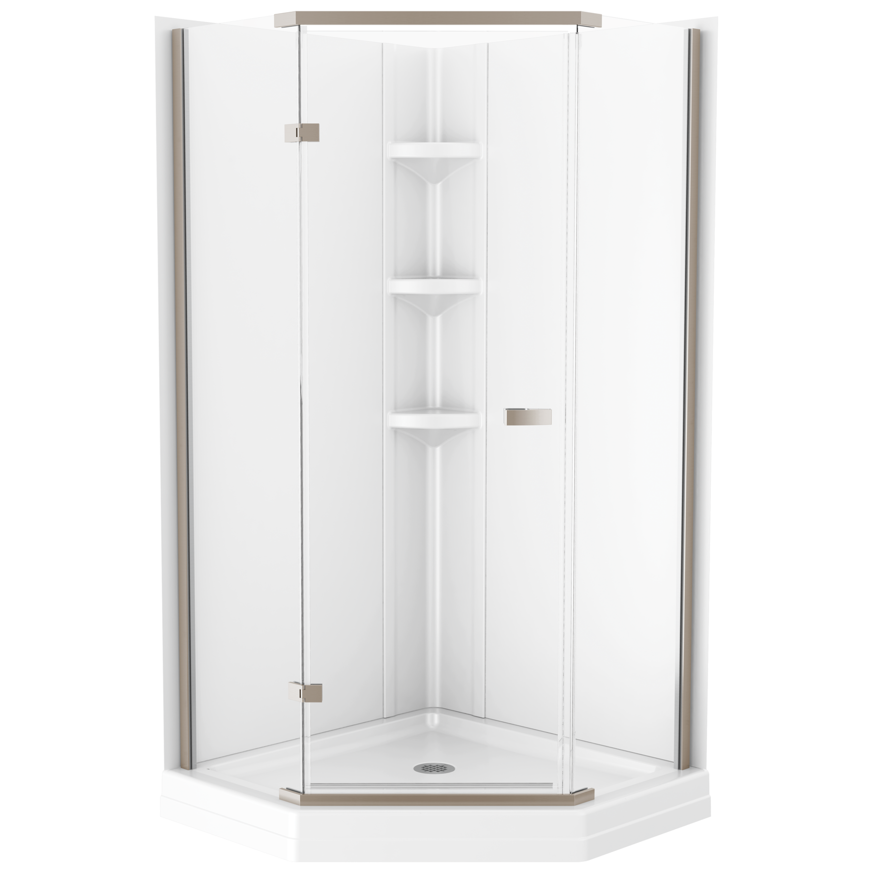 38x38 Corner Shower Bundle with Door - Frameless Neo with Glue Up Wall Set