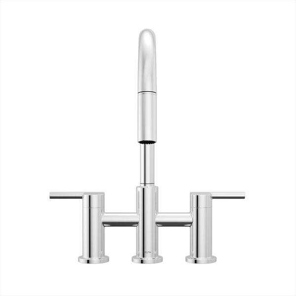 Llave para cocina tipo puente extensible con dos manijas