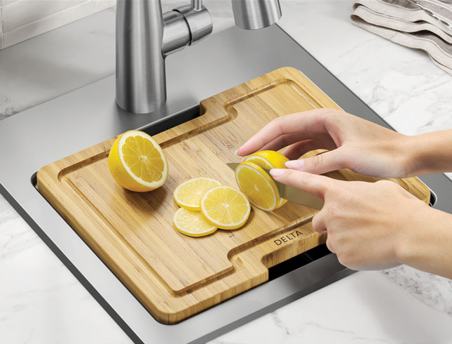 delta sink emery collection bamboo cutting board min