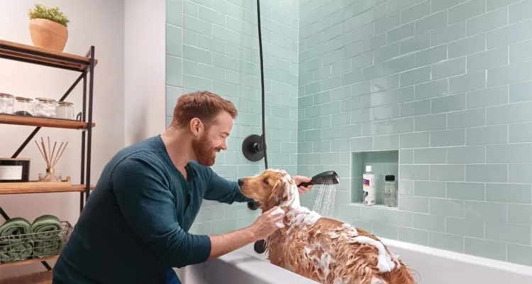 ManBathingDoginShower